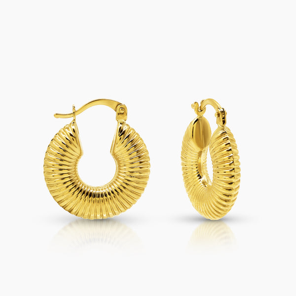 RIBBED CREOLE LADIES HOOP EARRINGS IN (SAUDI) 18K YELLOW GOLD