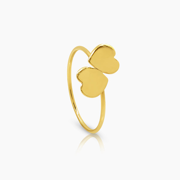 8" TWO HEARTS LADIES RING IN (ITALIAN) 18K YELLOW GOLD