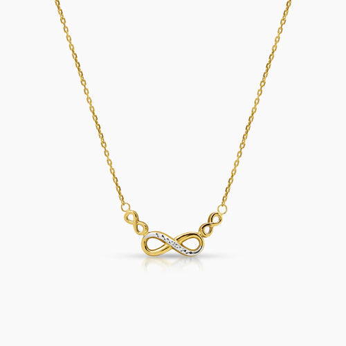 TWO TONE INFINITY LADIES NECKLACE AND PENDANT IN (SAUDI) 18K YELLOW AND WHITE GOLD