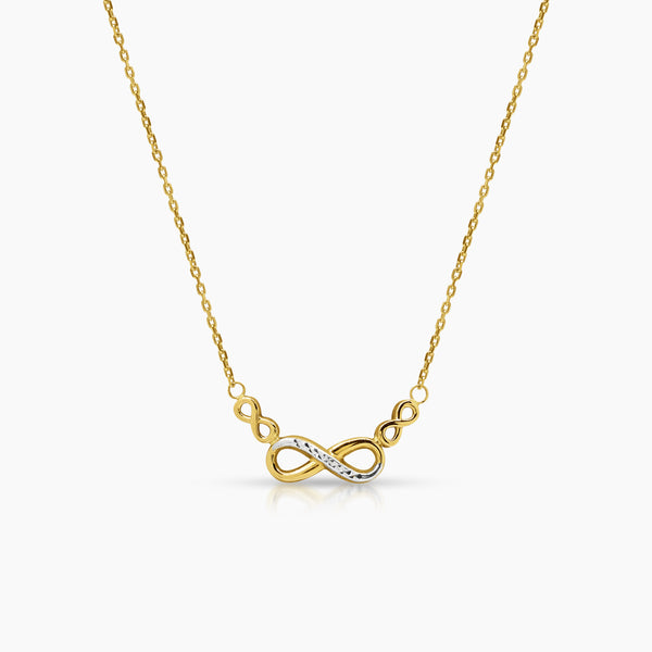 TWO TONE INFINITY LADIES NECKLACE AND PENDANT IN (SAUDI) 18K YELLOW AND WHITE GOLD