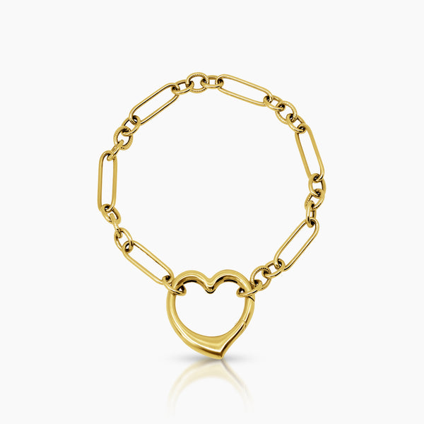 HEART PAPER CLIP LINK CHAIN BRACELET IN (SAUDI) 18K YELLOW GOLD