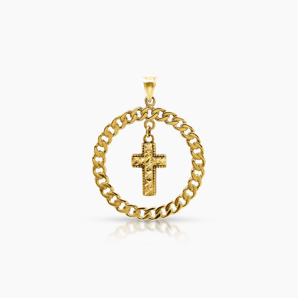 CIRCULAR CHAIN WITH CROSS PENDANT (26 MM) IN (SAUDI) 18K YELLOW