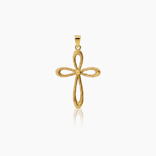 RIBBON CROSS PENDANT ± 30 mm (H) X ± 20 mm (L) IN 18K YELLOW GOLD