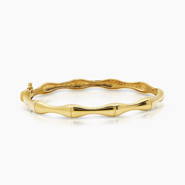 ROUND HOLLOW BAMBOO LADIES BANGLE IN (SAUDI) 18K YELLOW GOLD