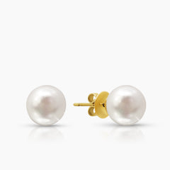 10.3 MM - ROUND WHITE SOUTH SEA PEARL LADIES STUD EARRINGS IN 14K YELLOW GOLD