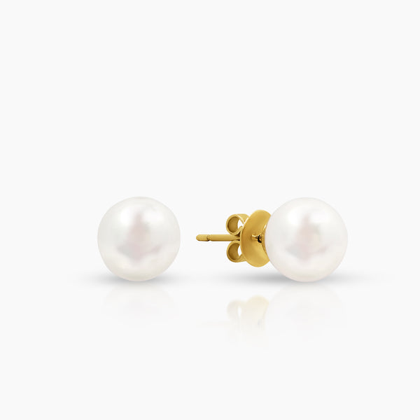 ROUND WHITE SOUTH SEA PEARL LADIES STUD EARRINGS IN 14K YELLOW GOLD