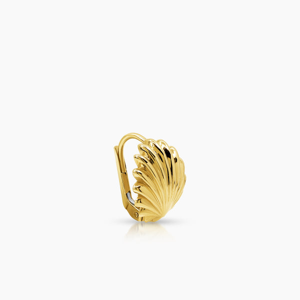 SHELL LADIES HOOP EARRINGS IN (SAUDI) 18K YELLOW GOLD