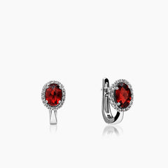 DIAMOND AND GARNET LADIES HOOP EARRINGS WITH T62-5X7MM CARAT IN 14K WHITE GOLD