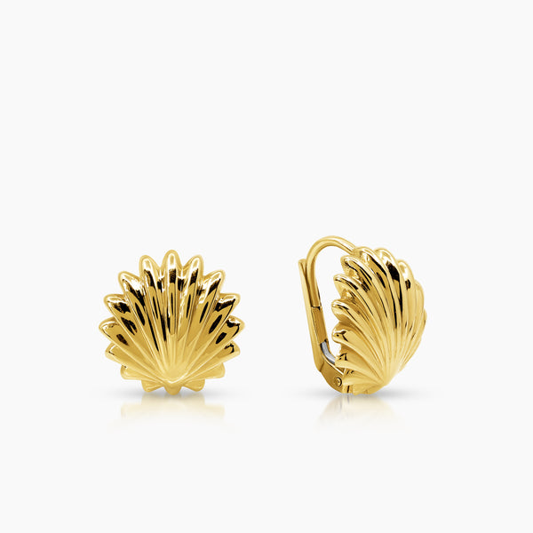 SHELL LADIES HOOP EARRINGS IN (SAUDI) 18K YELLOW GOLD