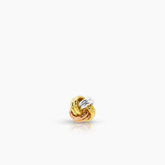 TRI-COLOR KNOT LADIES STUD EARRINGS IN (ITALIAN) 18K YELLOW, WHITE AND ROSE GOLD