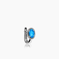 DIAMOND AND BLUE TOPAZ LADIES HOOP EARRINGS WITH TBS2-5x7 MM CARAT IN 14K WHITE GOLD
