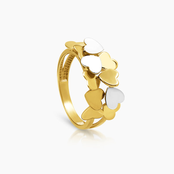 7 - TWO TONE HEART LADIES RING IN (SAUDI) 18K YELLOW AND WHITE GOLD