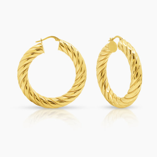 TWISTED ROPE LADIES HOOP EARRINGS IN (SAUDI) 18K YELLOW GOLD