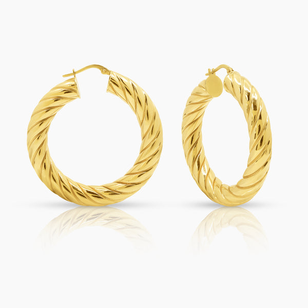 TWISTED ROPE LADIES HOOP EARRINGS IN (SAUDI) 18K YELLOW GOLD
