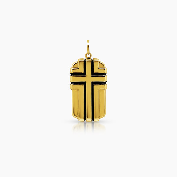 CROSS WITH BLACK ENAMEL LINE PENDANT (35 MM) IN 18K YELLOW GOLD