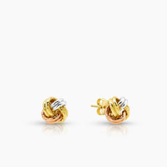 TRI-COLOR KNOT LADIES STUD EARRINGS IN (ITALIAN) 18K YELLOW, WHITE AND ROSE GOLD
