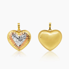 TRI-COLOR PUFF HEART PENDANT ± 24 mm (H) X ± 20 mm (L) IN (SAUDI) 18K YELLOW, WHITE, AND ROSE GOLD