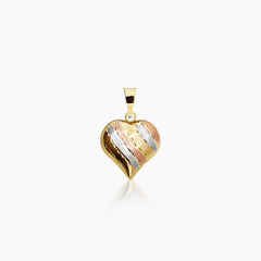 TRI-COLOR TEXTURED STRIPES HEART PENDANT IN (SAUDI) 18K YELLOW GOLD, WHITE AND ROSE GOLD