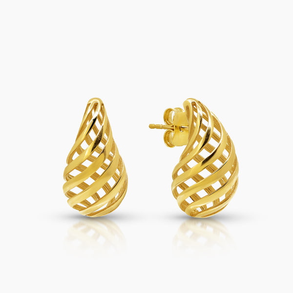 SWIRL TEAR DROP LADIES STUD EARRINGS IN (SAUDI) 18K YELLOW GOLD