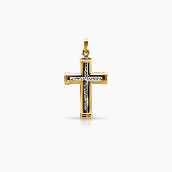 TWO TONE CROSS PENDANT (25 MM) IN 18K YELLOW AND WHITE GOLD
