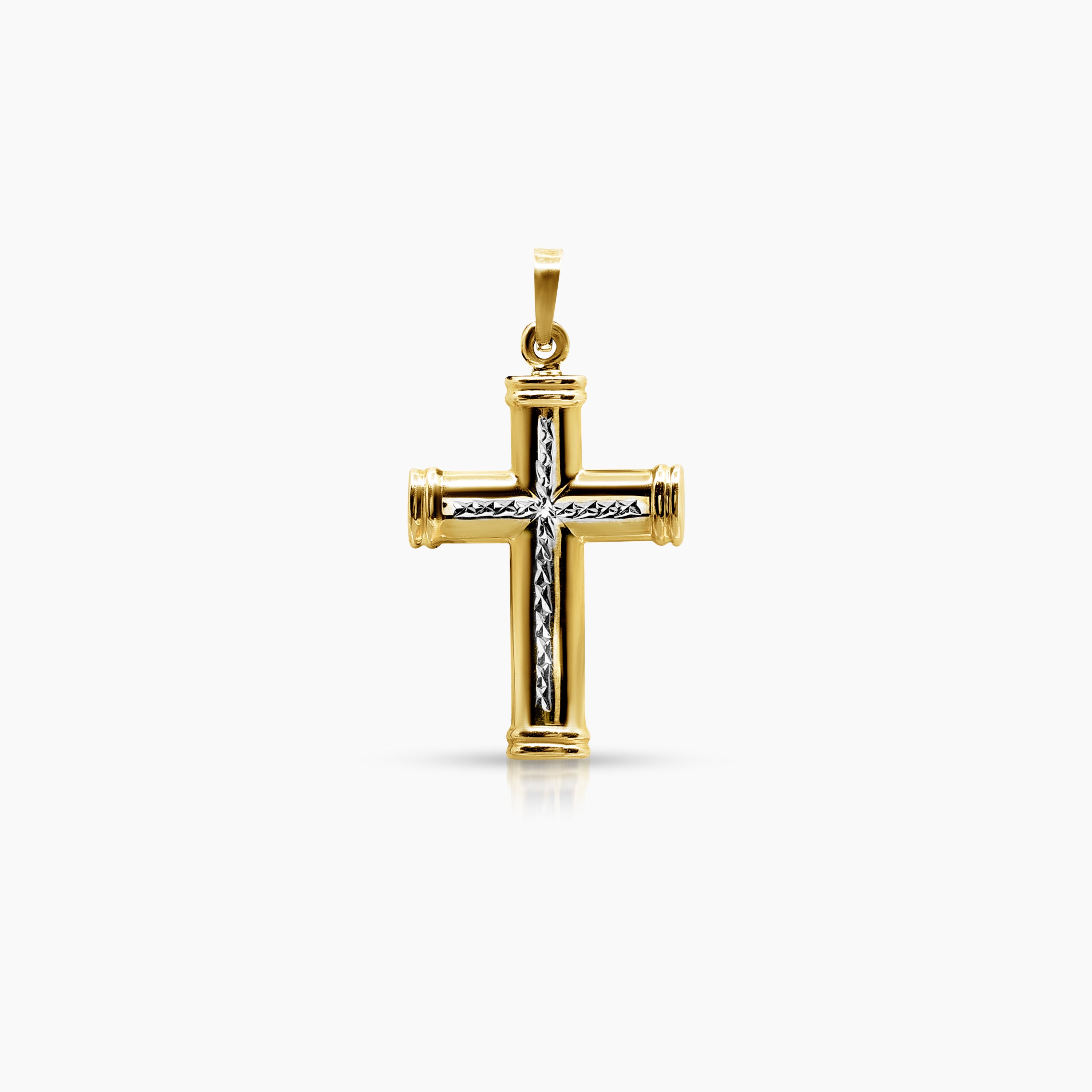 TWO TONE CROSS PENDANT (25 MM) IN 18K YELLOW AND WHITE GOLD