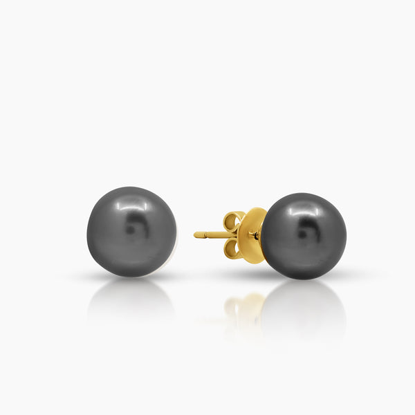 ROUND TAHITIAN SOUTH SEA PEARL LADIES STUD EARRINGS IN 14K YELLOW GOLD