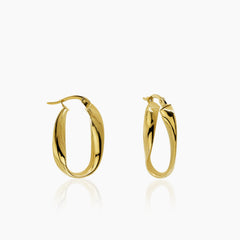 TWISTED OVAL LADIES HOOP EARRINGS IN (SAUDI) 18K YELLOW GOLD