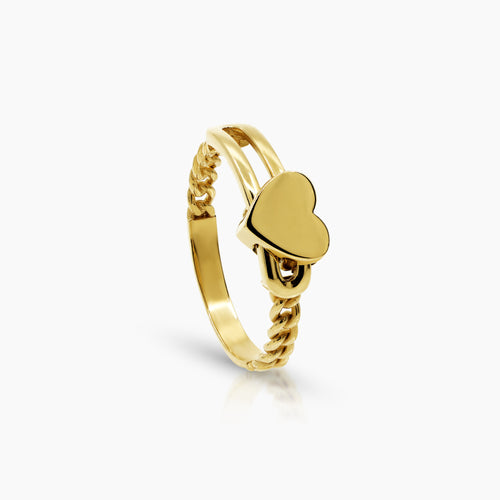 8 - HEART CHAIN LADIES RING IN (SAUDI) 18K YELLOW GOLD