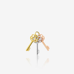 TRI-COLOR TRIPLE HEART KEYS IN (SAUDI) 18K YELLOW, WHITE AND ROSE GOLD