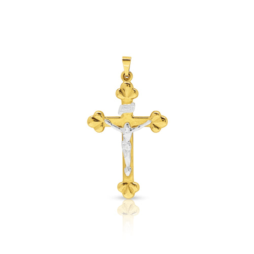 TWO TONE CRUCIFIX PENDANT IN 18K YELLOW GOLD