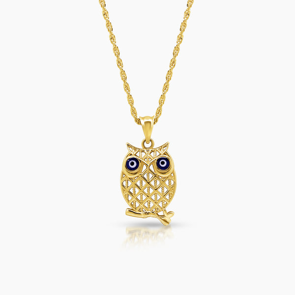 BLUE-EYED OWL LADIES NECKLACE AND PENDANT IN (SAUDI) 18K YELLOW AND WHITE GOLD