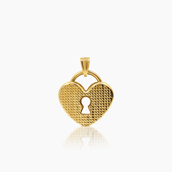 TEXTURED HEART LOCK PENDANT ± 22 mm (H) X ± 20 mm (L) IN (SAUDI) 18K YELLOW GOLD