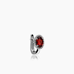 DIAMOND AND GARNET LADIES HOOP EARRINGS WITH T62-5X7MM CARAT IN 14K WHITE GOLD
