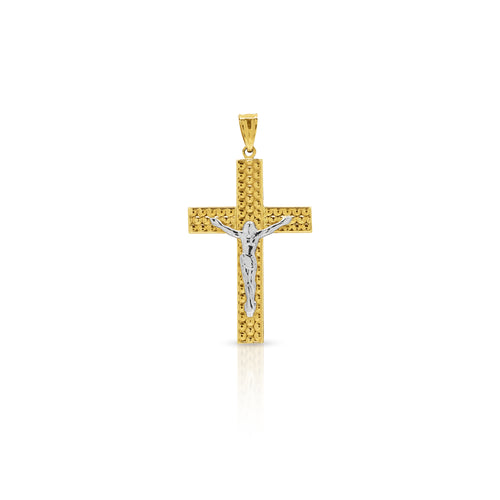 TWO TONE CRUCIFIX PENDANT (35 MM)  IN 18K YELLOW GOLD