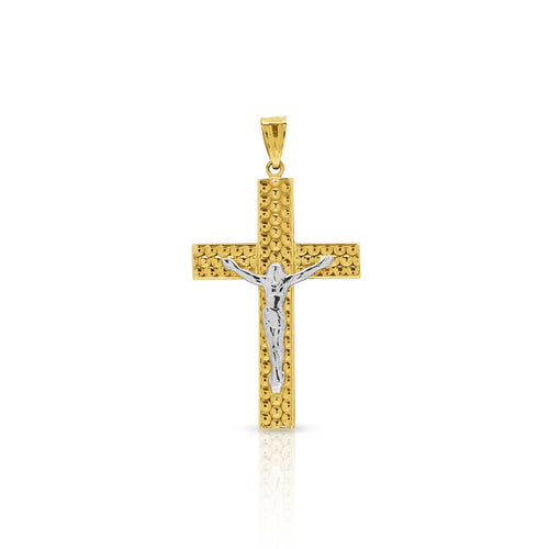 TWO TONE CRUCIFIX PENDANT IN 18K YELLOW GOLD