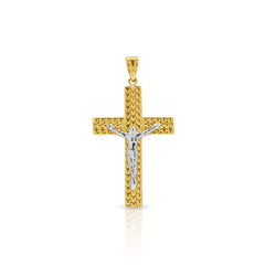 TWO TONE CRUCIFIX PENDANT IN 18K YELLOW GOLD