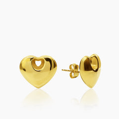 PUFFY HEART LADIES STUD EARRINGS IN (SAUDI) 18K YELLOW GOLD