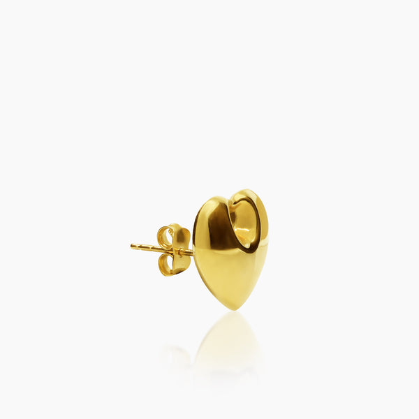PUFFY HEART LADIES STUD EARRINGS IN (SAUDI) 18K YELLOW GOLD