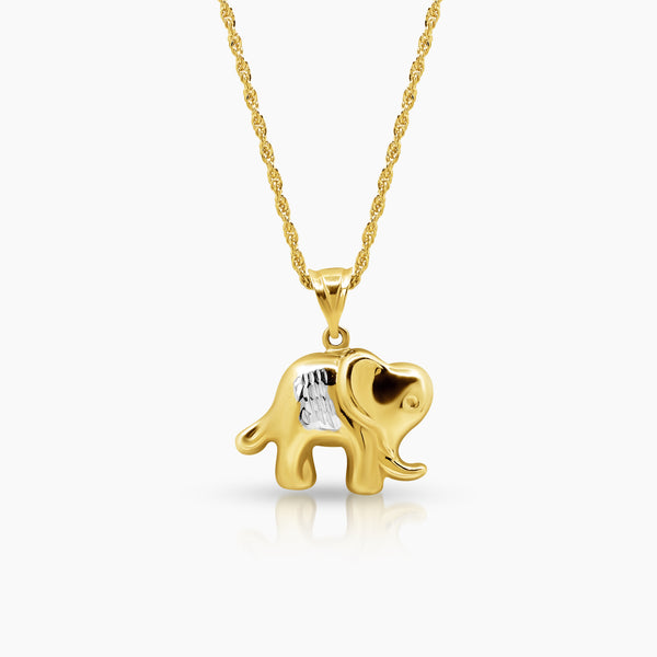 TWO TONE ELEPHANT LADIES NECKLACE AND PENDANT IN (SAUDI) 18K YELLOW AND WHITE GOLD