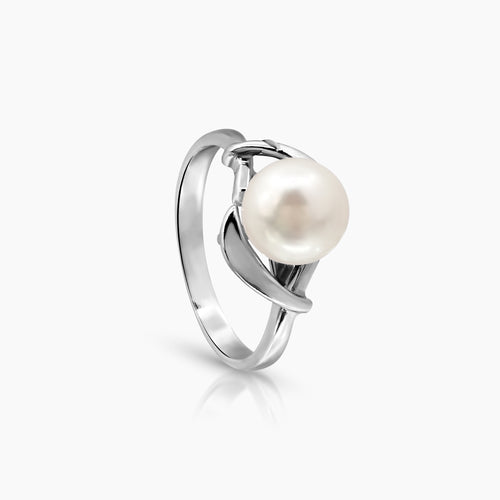 5.5 - 7.7 MM - ROUND WHITE FRESH WATER PEARL LADIES RING WITH 2.5 / 1.9 CARAT DIAMONDS 14K WHITE GOLD