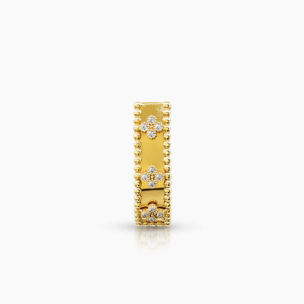 BEADED CLOVER WITH CUBIC ZIRCONIA (CZ) STONE LADIES HOOP EARRINGS IN (SAUDI) 18K YELLOW GOLD