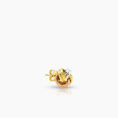 TRI-COLOR KNOT LADIES STUD EARRINGS IN (ITALIAN) 18K YELLOW, WHITE AND ROSE GOLD
