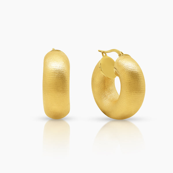 GOLD MESH LADIES HOOP EARRINGS IN (SAUDI) 18K YELLOW GOLD