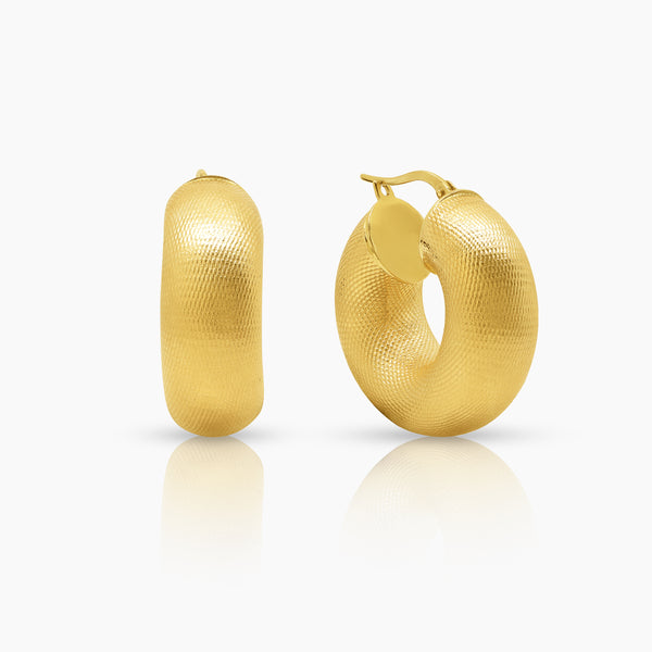 GOLD MESH LADIES HOOP EARRINGS IN (SAUDI) 18K YELLOW GOLD