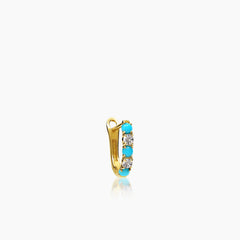 DIAMONDS AND TURQUOISE LADIES HOOP EARRINGS WITH 4TQ=0.14 / 6=0.22 / 1.41  CARAT DIAMONDS IN 18K YELLOW GOLD