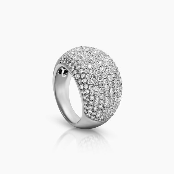 7 - DIAMOND DOME LADIES RINGS WITH 239=4.12 / 13.9 / 13.03 CARAT DIAMONDS IN 18K WHITE GOLD