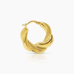 TEXTURED TWISTED ROUND LADIES HOOP EARRINGS IN (SAUDI) 18K YELLOW GOLD