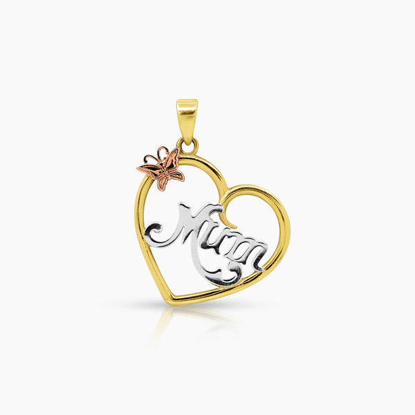 TRI-COLOR MUM HEART PENDANT (18 MM) IN (SAUDI) 18K YELLOW, WHITE AND ROSE GOLD