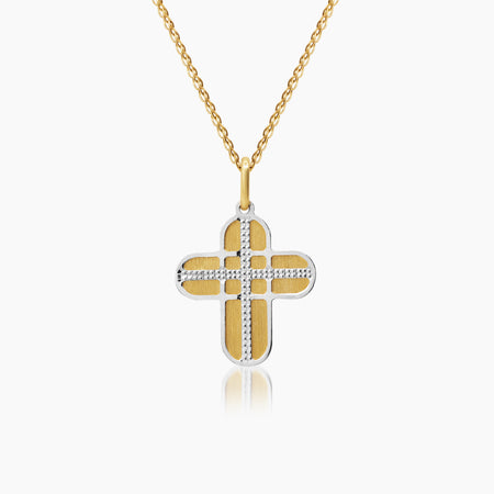 TWO TONE CROSS NECKLACE AND PENDANT IN (ITALIAN) 14K YELLOW AND WHITE GOLD