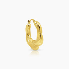 TEXTURED TWISTED ROUND LADIES HOOP EARRINGS IN (SAUDI) 18K YELLOW GOLD